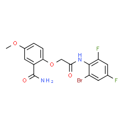 ChemSpider 2D Image | 2-{2-[(2-Bromo-4,6-difluorophenyl)amino]-2-oxoethoxy}-5-methoxybenzamide | C16H13BrF2N2O4