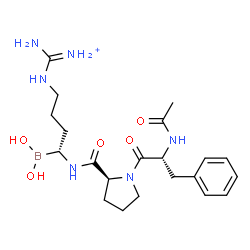 ChemSpider 2D Image | N-Acetyl-D-phenylalanyl-N-[(1R)-4-{[amino(iminio)methyl]amino}-1-(dihydroxyboryl)butyl]-L-prolinamide | C21H34BN6O5