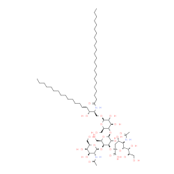 ChemSpider 2D Image | (2S,3R,4E)-3-Hydroxy-2-(tetracosanoylamino)-4-octadecen-1-yl 2-acetamido-2-deoxy-beta-D-galactopyranosyl-(1->4)-[(6R)-5-acetamido-3,5-dideoxy-6-[(1R,2R)-1,2,3-trihydroxypropyl]-beta-L-threo-hex-2-ulop
yranonosyl-(2->3)]-beta-D-galactopyranosyl-(1->4)-beta-D-glucopyranoside | C73H133N3O26