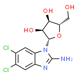 ChemSpider 2D Image | 5,6-Dichloro-1-(beta-L-ribofuranosyl)-1H-benzimidazol-2-amine | C12H13Cl2N3O4