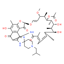 ChemSpider 2D Image | (7S,9E,11S,12R,13S,14R,15R,16R,17S,18S,21Z)-2,15,17-Trihydroxy-1'-isobutyl-11-methoxy-3,7,12,14,16,18,22-heptamethyl-6,23,32-trioxospiro[8,33-dioxa-24,27,29-triazapentacyclo[23.6.1.1~4,7~.0~5,31~.0~26
,30~]tritriaconta-1(31),2,4,9,19,21,25,29-octaene-28,4'-piperidin]-13-yl acetate | C46H62N4O11