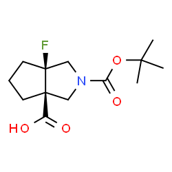 ChemSpider 2D Image | (3aS,6aR)-6a-Fluoro-2-{[(2-methyl-2-propanyl)oxy]carbonyl}hexahydrocyclopenta[c]pyrrole-3a(1H)-carboxylic acid | C13H20FNO4