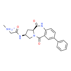 ChemSpider 2D Image | 2-{[(2S,11aS)-5,11-Dioxo-7-phenyl-2,3,5,10,11,11a-hexahydro-1H-pyrrolo[2,1-c][1,4]benzodiazepin-2-yl]amino}-N-methyl-2-oxoethanaminium | C21H23N4O3