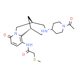 ChemSpider 2D Image | (1R,9R)-11-(1-Acetyl-4-piperidinyl)-3-{[(methylsulfanyl)acetyl]amino}-6-oxo-7-aza-11-azoniatricyclo[7.3.1.0~2,7~]trideca-2,4-diene | C21H31N4O3S