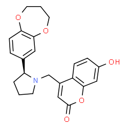 ChemSpider 2D Image | 4-{[(2S)-2-(3,4-Dihydro-2H-1,5-benzodioxepin-7-yl)-1-pyrrolidinyl]methyl}-7-hydroxy-2H-chromen-2-one | C23H23NO5