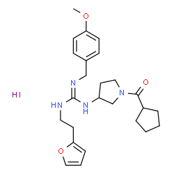 ChemSpider 2D Image | 1-[1-(Cyclopentylcarbonyl)-3-pyrrolidinyl]-3-[2-(2-furyl)ethyl]-2-(4-methoxybenzyl)guanidine hydroiodide (1:1) | C25H35IN4O3