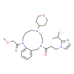ChemSpider 2D Image | 3-(2-Isopropyl-1H-imidazol-1-yl)-1-[1-(methoxyacetyl)-5-(tetrahydro-2H-pyran-4-yl)-1,2,3,4,5,6,7,9-octahydro-8H-1,5,8-benzotriazacycloundecin-8-yl]-1-propanone | C29H43N5O4
