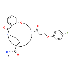 ChemSpider 2D Image | 12-[3-(4-Fluorophenoxy)propanoyl]-N-methyl-2-oxo-9-oxa-1,12-diazatricyclo[15.2.2.0~3,8~]henicosa-3,5,7-triene-17-carboxamide | C29H36FN3O5