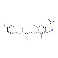 ChemSpider 2D Image | N-(4-Chlorobenzyl)-3-(1-isopropyl-4,6-dimethyl-1H-pyrazolo[3,4-b]pyridin-5-yl)-N-methylpropanamide | C22H27ClN4O