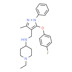 ChemSpider 2D Image | 1-Ethyl-N-{[5-(4-fluorophenoxy)-3-methyl-1-phenyl-1H-pyrazol-4-yl]methyl}-4-piperidinamine | C24H29FN4O