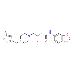 ChemSpider 2D Image | N-(1,3-Benzodioxol-5-ylcarbamoyl)-2-{4-[(5-methyl-1,2-oxazol-3-yl)methyl]-1-piperazinyl}acetamide | C19H23N5O5