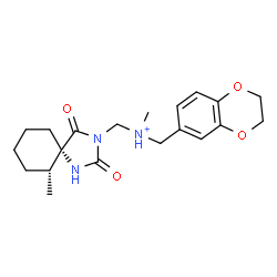 ChemSpider 2D Image | 2,3-Dihydro-1,4-benzodioxin-6-yl-N-methyl-N-{[(5S,6R)-6-methyl-2,4-dioxo-1,3-diazaspiro[4.5]dec-3-yl]methyl}methanaminium | C20H28N3O4