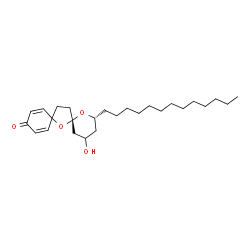 ChemSpider 2D Image | (2R,6S)-4-Hydroxy-2-tridecyl-1,7-dioxadispiro[5.1.5.2]pentadeca-9,12-dien-11-one | C26H42O4