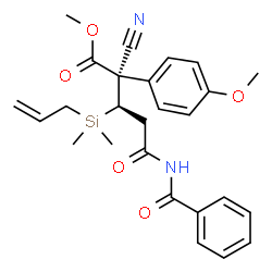 ChemSpider 2D Image | Methyl (2S,3R)-3-[allyl(dimethyl)silyl]-5-(benzoylamino)-2-cyano-2-(4-methoxyphenyl)-5-oxopentanoate | C26H30N2O5Si