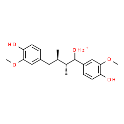 ChemSpider 2D Image | [(2R,3R)-1,4-Bis(4-hydroxy-3-methoxyphenyl)-2,3-dimethylbutyl]oxonium | C20H27O5