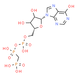 ChemSpider 2D Image | 9-[5-O-(Hydroxy{[hydroxy(phosphonomethyl)phosphoryl]oxy}phosphoryl)-beta-D-glycero-pentofuranosyl]-9H-purin-6-ol | C11H17N4O13P3