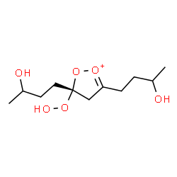 ChemSpider 2D Image | (3R)-3-Hydroperoxy-3,5-bis(3-hydroxybutyl)-3,4-dihydro-1,2-dioxol-1-ium | C11H21O6