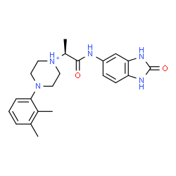 ChemSpider 2D Image | 4-(2,3-Dimethylphenyl)-1-{(2S)-1-oxo-1-[(2-oxo-2,3-dihydro-1H-benzimidazol-5-yl)amino]-2-propanyl}piperazin-1-ium | C22H28N5O2