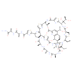 ChemSpider 2D Image | N-{3-[(3-Amino-3-oxo-1-propen-2-yl)amino]-3-oxo-1-propen-2-yl}-2-[(1R,8S,11E,15S,18S,25S,26R,35R,40S,46S,53R,59S)-37-[(2R)-2-butanyl]-18-[(2R,3R)-2,3-dihydroxy-2-butanyl]-11-ethylidene-59-hydroxy-8-[(
1R)-1-hydroxyethyl]-31-[(1S)-1-hydroxyethyl]-26,40,46-trimethyl-43-methylene-6,9,16,23,28,38,41,44,47-nonaoxo-27-oxa-3,13,20,56-tetrathia-7,10,17,24,36,39,42,45,48,52,58,61,62,63,64-pentadecaazanonacy
clo[23.23.9.3~29,35~.1~2,5~.1~12,15~.1~19,22~.1~54,57~.0~1,53~.0~32,60~]tetrahexaconta-2(64),4,12(63),19(62),21,29,31,33,51,54,57,60-dodecaen-51-yl]-1,3-thiazole-4-carboxamide | C72H85N19O18S5