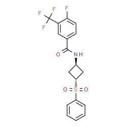 ChemSpider 2D Image | 4-Fluoro-N-[trans-3-(phenylsulfonyl)cyclobutyl]-3-(trifluoromethyl)benzamide | C18H15F4NO3S