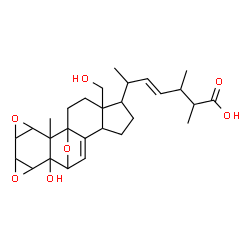ChemSpider 2D Image | (4E)-6-[12-Hydroxy-4-(hydroxymethyl)-19-methyl-14,17,20-trioxaheptacyclo[9.8.1.0~1,9~.0~4,8~.0~12,19~.0~13,15~.0~16,18~]icos-9-en-5-yl]-2,3-dimethyl-4-heptenoic acid | C28H38O7