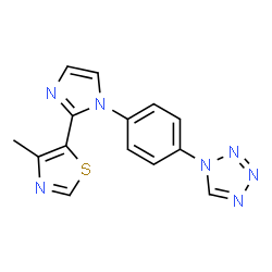 ChemSpider 2D Image | 1-{4-[2-(4-Methyl-1,3-thiazol-5-yl)-1H-imidazol-1-yl]phenyl}-1H-tetrazole | C14H11N7S