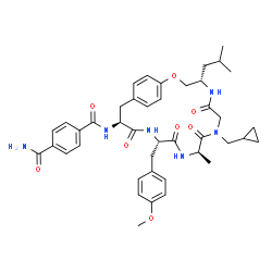 ChemSpider 2D Image | N-[(4S,10R,13S,16S)-8-(Cyclopropylmethyl)-4-isobutyl-13-(4-methoxybenzyl)-10-methyl-6,9,12,15-tetraoxo-2-oxa-5,8,11,14-tetraazabicyclo[16.2.2]docosa-1(20),18,21-trien-16-yl]terephthalamide | C42H52N6O8