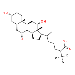 ChemSpider 2D Image | (3alpha,5beta,7alpha,8xi,12alpha)-3,7,12-Trihydroxy(27,27,27-~2~H_3_)cholestan-26-oic acid | C27H43D3O5