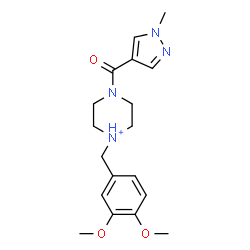 ChemSpider 2D Image | 1-(3,4-Dimethoxybenzyl)-4-[(1-methyl-1H-pyrazol-4-yl)carbonyl]piperazin-1-ium | C18H25N4O3