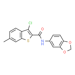 ChemSpider 2D Image | N-(1,3-Benzodioxol-5-yl)-3-chloro-6-methyl-1-benzothiophene-2-carboxamide | C17H12ClNO3S