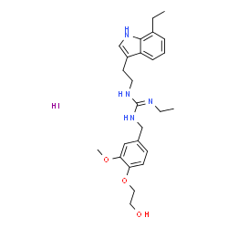 ChemSpider 2D Image | 2-Ethyl-1-[2-(7-ethyl-1H-indol-3-yl)ethyl]-3-[4-(2-hydroxyethoxy)-3-methoxybenzyl]guanidine hydroiodide (1:1) | C25H35IN4O3