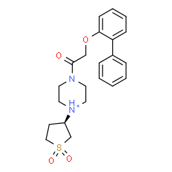 ChemSpider 2D Image | 4-[(2-Biphenylyloxy)acetyl]-1-[(3R)-1,1-dioxidotetrahydro-3-thiophenyl]piperazin-1-ium | C22H27N2O4S