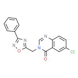 ChemSpider 2D Image | 6-Chloro-3-[(3-phenyl-1,2,4-oxadiazol-5-yl)methyl]-4(3H)-quinazolinone | C17H11ClN4O2
