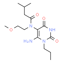 ChemSpider 2D Image | N-(6-Amino-2,4-dioxo-1-propyl-1,2,3,4-tetrahydro-5-pyrimidinyl)-N-(2-methoxyethyl)-3-methylbutanamide | C15H26N4O4