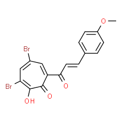 ChemSpider 2D Image | 3,5-Dibromo-2-hydroxy-7-[(2E)-3-(4-methoxyphenyl)-2-propenoyl]-2,4,6-cycloheptatrien-1-one | C17H12Br2O4