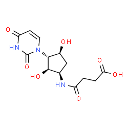 ChemSpider 2D Image | 4-{[(1R,2R,3R,4S)-3-(2,4-Dioxo-3,4-dihydro-1(2H)-pyrimidinyl)-2,4-dihydroxycyclopentyl]amino}-4-oxobutanoic acid | C13H17N3O7