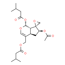 ChemSpider 2D Image | (4aR,6S,7S,7aS)-6-Acetoxy-4-{[(3-methylbutanoyl)oxy]methyl}-4a,5,6,7a-tetrahydro-1H-spiro[cyclopenta[c]pyran-7,2'-oxiran]-1-yl 3-methylbutanoate | C22H32O8
