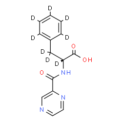 ChemSpider 2D Image | N-(2-Pyrazinylcarbonyl)-D-(alpha,beta,beta,2,3,4,5,6-~2~H_8_)phenylalanine | C14H5D8N3O3