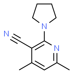 ChemSpider 2D Image | 4,6-Dimethyl-2-(1-pyrrolidinyl)nicotinonitrile | C12H15N3