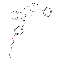 ChemSpider 2D Image | 1-{[(3E)-2-Oxo-3-{[4-(pentyloxy)phenyl]imino}-2,3-dihydro-1H-indol-1-yl]methyl}-4-phenylpiperazin-1-ium | C30H35N4O2