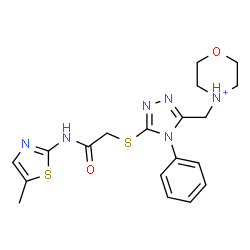 ChemSpider 2D Image | 4-{[5-({2-[(5-Methyl-1,3-thiazol-2-yl)amino]-2-oxoethyl}sulfanyl)-4-phenyl-4H-1,2,4-triazol-3-yl]methyl}morpholin-4-ium | C19H23N6O2S2