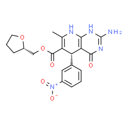 ChemSpider 2D Image | (2S)-Tetrahydro-2-furanylmethyl (5S)-2-amino-7-methyl-5-(3-nitrophenyl)-4-oxo-1,4,5,8-tetrahydropyrido[2,3-d]pyrimidine-6-carboxylate | C20H21N5O6