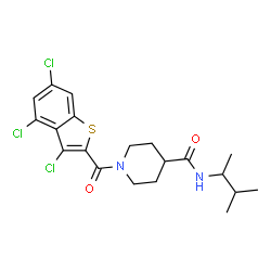 ChemSpider 2D Image | N-(3-Methyl-2-butanyl)-1-[(3,4,6-trichloro-1-benzothiophen-2-yl)carbonyl]-4-piperidinecarboxamide | C20H23Cl3N2O2S