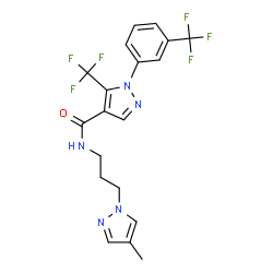 ChemSpider 2D Image | N-[3-(4-Methyl-1H-pyrazol-1-yl)propyl]-5-(trifluoromethyl)-1-[3-(trifluoromethyl)phenyl]-1H-pyrazole-4-carboxamide | C19H17F6N5O