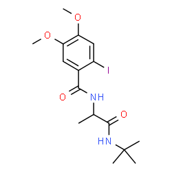 ChemSpider 2D Image | 2-Iodo-4,5-dimethoxy-N-{1-[(2-methyl-2-propanyl)amino]-1-oxo-2-propanyl}benzamide | C16H23IN2O4