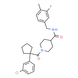 ChemSpider 2D Image | 1-{[1-(3-Chlorophenyl)cyclopentyl]carbonyl}-N-(3-fluoro-4-methylbenzyl)-4-piperidinecarboxamide | C26H30ClFN2O2
