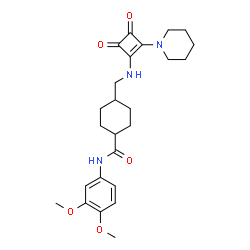 ChemSpider 2D Image | N-(3,4-Dimethoxyphenyl)-4-({[3,4-dioxo-2-(1-piperidinyl)-1-cyclobuten-1-yl]amino}methyl)cyclohexanecarboxamide | C25H33N3O5