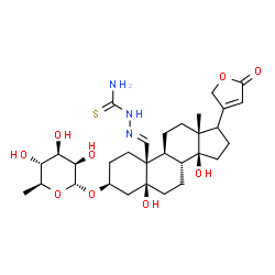 ChemSpider 2D Image | (3beta,5beta,17xi,19E)-19-(Carbamothioylhydrazono)-3-[(6-deoxy-alpha-L-mannopyranosyl)oxy]-5,14-dihydroxycard-20(22)-enolide | C30H45N3O9S