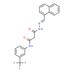 ChemSpider 2D Image | 3-[(2E)-2-(1-Naphthylmethylene)hydrazino]-3-oxo-N-[3-(trifluoromethyl)phenyl]propanamide | C21H16F3N3O2