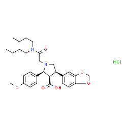 ChemSpider 2D Image | (2S,3R,4R)-4-(1,3-Benzodioxol-5-yl)-1-[2-(dibutylamino)-2-oxoethyl]-2-(4-methoxyphenyl)-3-pyrrolidinecarboxylic acid hydrochloride (1:1) | C29H39ClN2O6